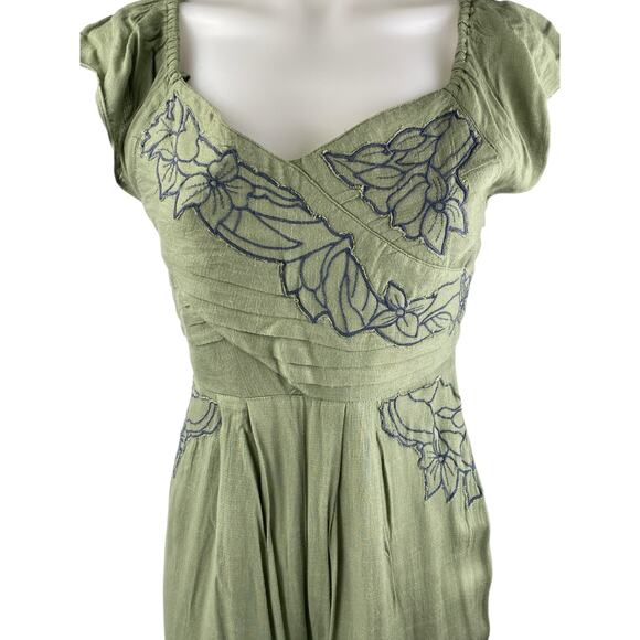 Free People In The Moment Green Floral Embroidered Off The Shoulder Jumpsuit 2 - Picture 2 of 5